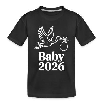 Baby 2026 Storch Geburt Verkündung - Kinder Premium Bio T-Shirt - Schwarz - Vorne