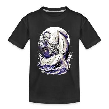 Japan Fischer Kraken Kampf – Ukiyo-e Tintenfisch - Kinder Premium Bio T-Shirt - Schwarz - Vorne