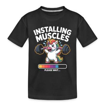 Einhorn hebt Gewichte - Kinder Premium Bio T-Shirt - Schwarz - Vorne