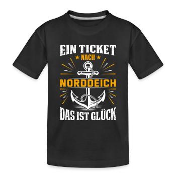 Nordsee Urlaub EIN TICKET NACH NORDDEICH Lustig - Kinder Premium Bio T-Shirt - Schwarz - Vorne