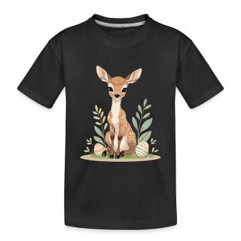 Rehkitz im Frühling mit Blättern - Kinder Premium Bio T-Shirt - Schwarz - Vorne