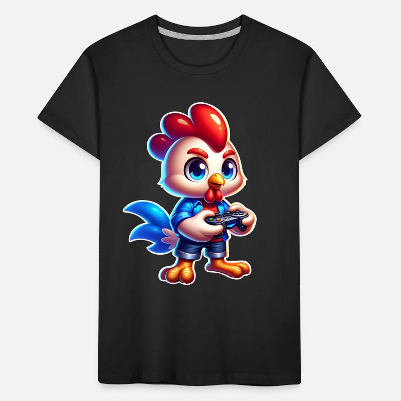 Gaming Huhn mit Controller Kinder Premium Bio T-Shirt
