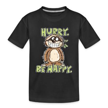 Hurry Be Happy Sloth - Kids' Premium Organic T-Shirt - black - Front