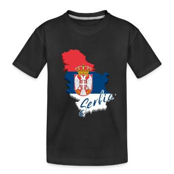 Karte mit der Flagge Serbiens, ich liebe Serbien - Kinder Premium Bio T-Shirt - Schwarz - Vorne