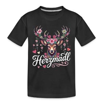 Herzmadl Shirt Damen Trachtenshirt Tracht Oberteil - Kinder Premium Bio T-Shirt - Schwarz - Vorne