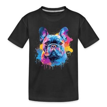 Französischer Bulldoggen-Hund Spritzkunst bunt - Kinder Premium Bio T-Shirt - Schwarz - Vorne