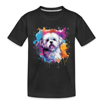 Chien maltais coloré à l’œuvre éclaboussée - T-shirt bio Premium Enfant - noir - Devant