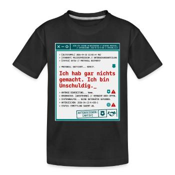 Polizei Protokoll Akte Unschuldig - Kinder Premium Bio T-Shirt - Schwarz - Vorne