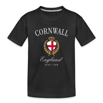 Cornwall England Wappen Krone – Reise Souvenir - Kinder Premium Bio T-Shirt - Schwarz - Vorne