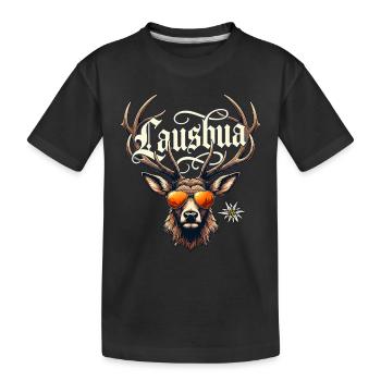 Tracht Herren Lausbua Shirt Kinder Trachtenshirt - Kinder Premium Bio T-Shirt - Schwarz - Vorne