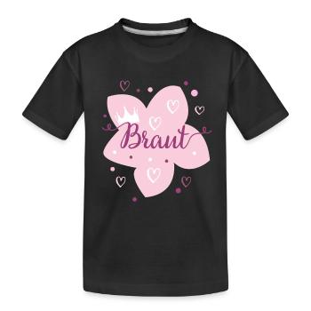 Hochzeit Brat Blüte mit Krone Schriftzug - Kinder Premium Bio T-Shirt - Schwarz - Vorne