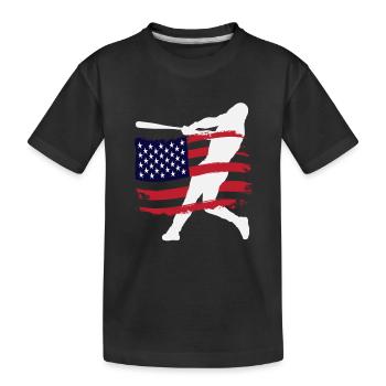 USA Flagge Baseball Spieler Silhouette - Kinder Premium Bio T-Shirt - Schwarz - Vorne