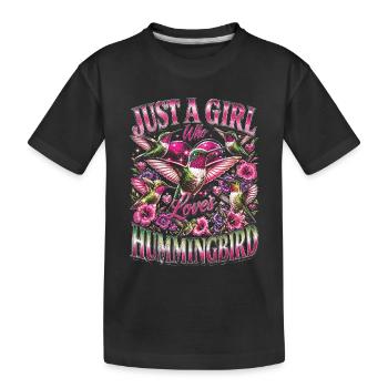 Fille qui aime le colibri à gorge rubis - T-shirt bio Premium Enfant - noir - Devant