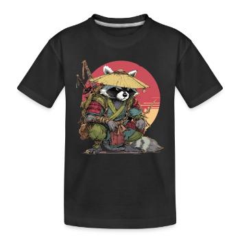 Raccoon Samurai with Straw Hat - Kids' Premium Organic T-Shirt - black - Front