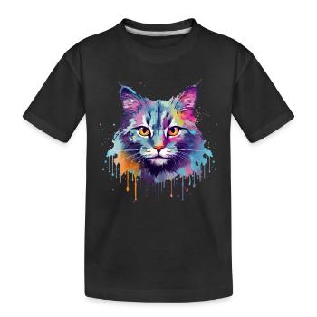 Colorful Splash Art Australian Mist Cat Face - Kids' Premium Organic T-Shirt - black - Front
