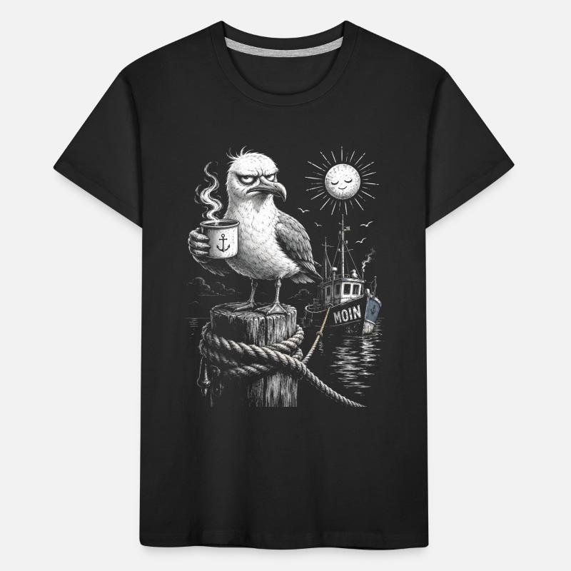 MOIN – Grummeliges Möwe mit Kaffee Kinder Premium Bio T-Shirt