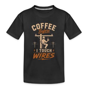 Coffee Before I Touch Cables - Kids' Premium Organic T-Shirt - black - Front