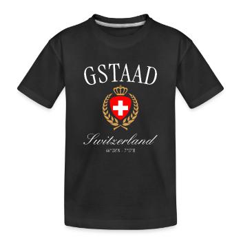 Gstaad Schweiz Wappen Krone – Reise Souvenir - Kinder Premium Bio T-Shirt - Schwarz - Vorne