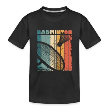 Retro Druck mit Badminton Schläger und Federball - Kinder Premium Bio T-Shirt - Schwarz - Vorne