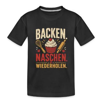 Backen Naschen Wiederholen Shirt - Kinder Premium Bio T-Shirt - Schwarz - Vorne