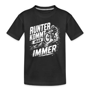 Mountainbike Runter kommt man immer - Kinder Premium Bio T-Shirt - Schwarz - Vorne