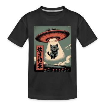 UFO Katze - Kinder Premium Bio T-Shirt - Schwarz - Vorne