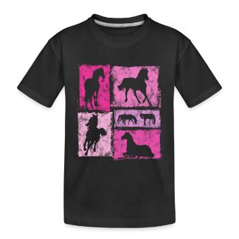 Pferde Grafik für Reiter und Voltigierer - Kinder Premium Bio T-Shirt - Schwarz - Vorne