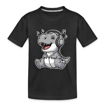 T Rex Musik Hören  - Kinder Premium Bio T-Shirt - Schwarz - Vorne