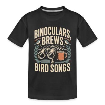 Jumelles, bières et chants d’oiseaux - T-shirt bio Premium Enfant - noir - Devant