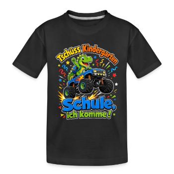 Tschuess Kindergarten Schule Ich Komme Dino Truck  - Kinder Premium Bio T-Shirt - Schwarz - Vorne