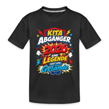 Kita Abgänger 2026 im Superhelden-Comic - Kinder Premium Bio T-Shirt - Schwarz - Vorne