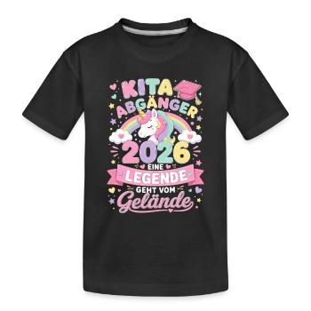 Kita Abgänger 2026 mit Einhorn und Regenbogen - Kinder Premium Bio T-Shirt - Schwarz - Vorne