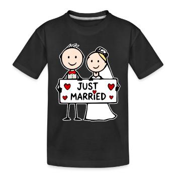 Hochzeitspaar Cartoon just married - Kinder Premium Bio T-Shirt - Schwarz - Vorne