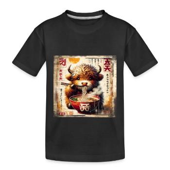 Highland Cow Ramen Vintage Poster Style - Kinder Premium Bio T-Shirt - Schwarz - Vorne