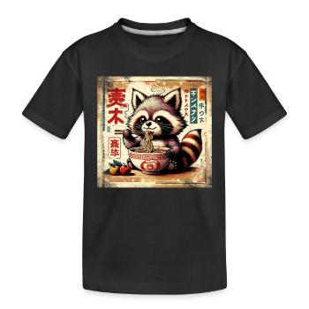 Waschbär Ramen Vintage Poster Style - Kinder Premium Bio T-Shirt - Schwarz - Vorne