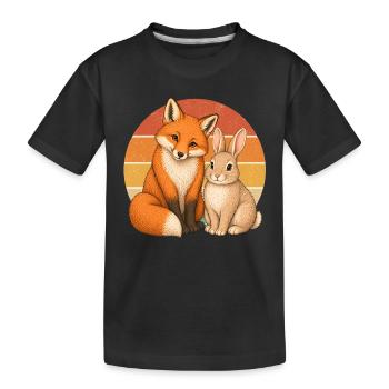 Fox and Rabbit - Kids' Premium Organic T-Shirt - black - Front