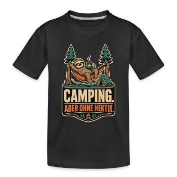 Faultier Camping Ohne Hektik Shirt - Kinder Premium Bio T-Shirt - Schwarz - Vorne