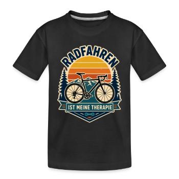 Radfahren ist meine Therapie – Retro Bergtour - Kinder Premium Bio T-Shirt - Schwarz - Vorne
