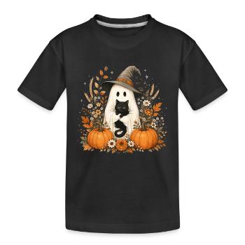 Halloween, Fantôme, Chat Noir - T-shirt bio Premium Enfant - noir - Devant
