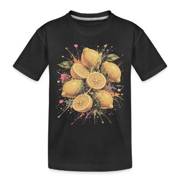 Citron Jaune Agrume Multicolore Splash Art - T-shirt bio Premium Enfant - noir - Devant