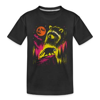 Waschbär Night Moon Forest Vintage Neon - Kinder Premium Bio T-Shirt - Schwarz - Vorne