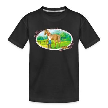 Bibi und Tina 'Tina striegelt Amadeus' - Kinder Premium Bio T-Shirt - Schwarz - Vorne