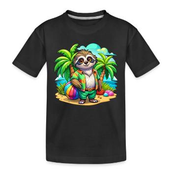 Cute holiday sloth - Kids' Premium Organic T-Shirt - black - Front