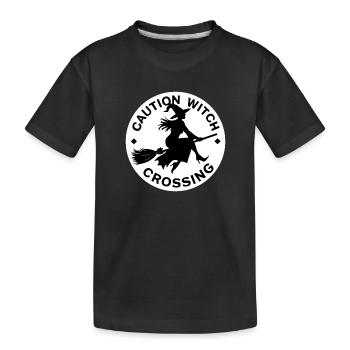 Balai de sorcière d’Halloween Attention sorcière Crossing - T-shirt bio Premium Enfant - noir - Devant