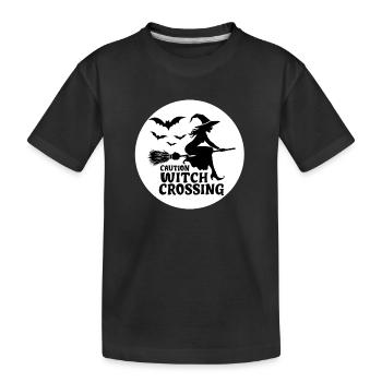 Hexe Hexenbesen Spruch Caution Witch Crossing - Kinder Premium Bio T-Shirt - Schwarz - Vorne