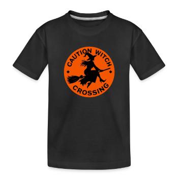 Balai de sorcière d’Halloween Attention sorcière Crossing - T-shirt bio Premium Enfant - noir - Devant