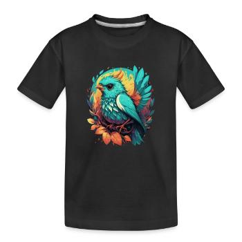 Blauer süßer gezeichneter Vogel - Kinder Premium Bio T-Shirt - Schwarz - Vorne