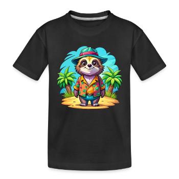 Cute holiday sloth - Kids' Premium Organic T-Shirt - black - Front
