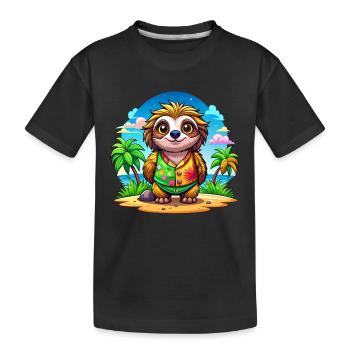 Cute holiday sloth - Kids' Premium Organic T-Shirt - black - Front
