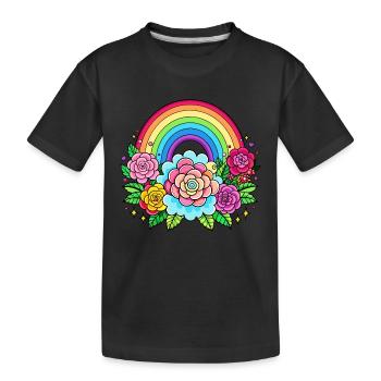 Blumiger Regenbogen - Kinder Premium Bio T-Shirt - Schwarz - Vorne